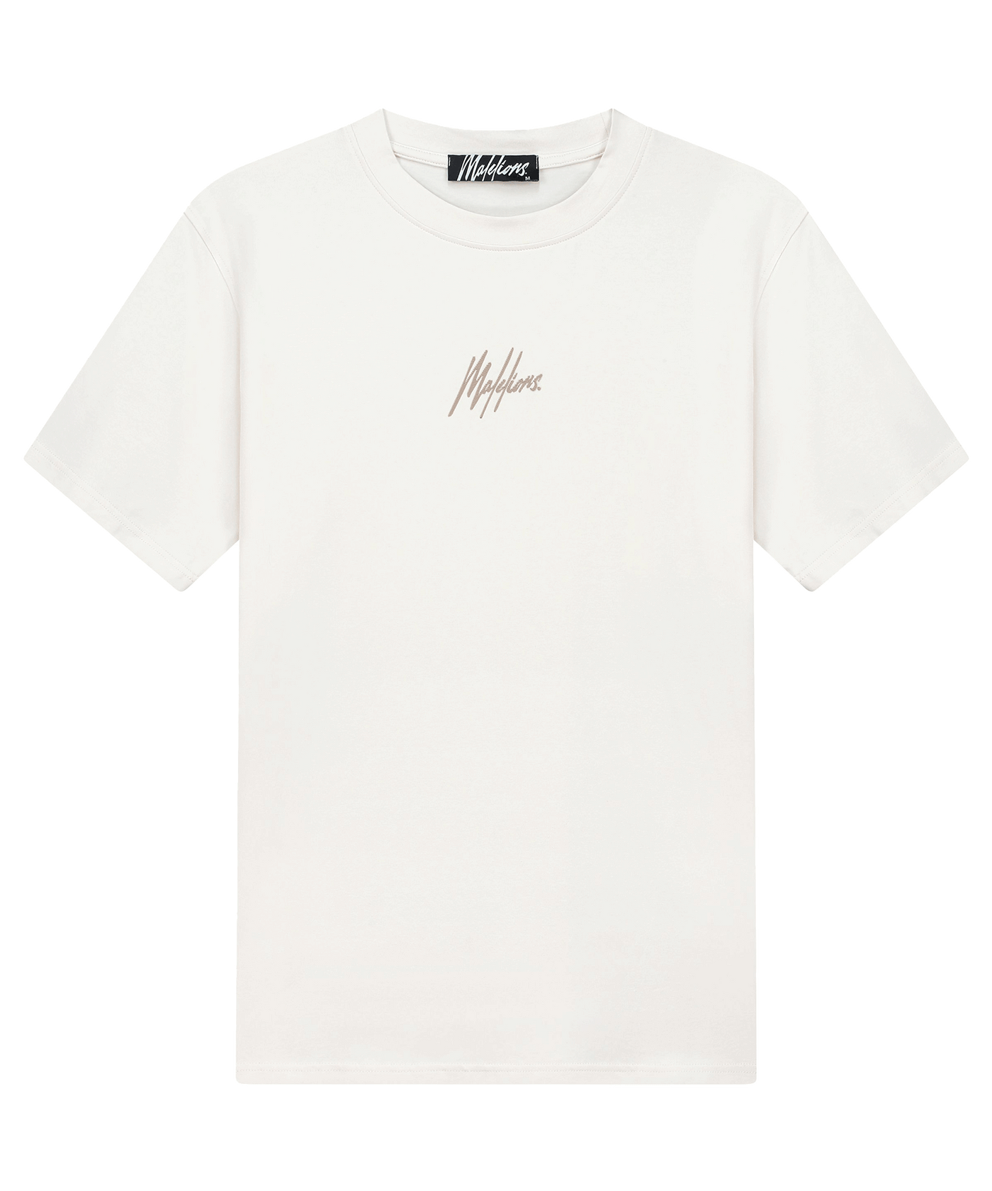 Malelions - Striped Signature - T-shirt - Offwhite/taupe
