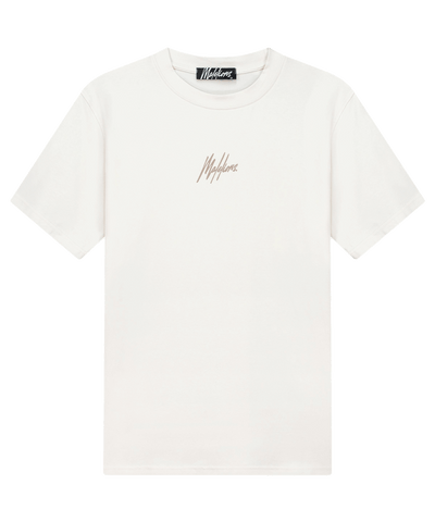 Malelions - Striped Signature - T-shirt - Offwhite/taupe