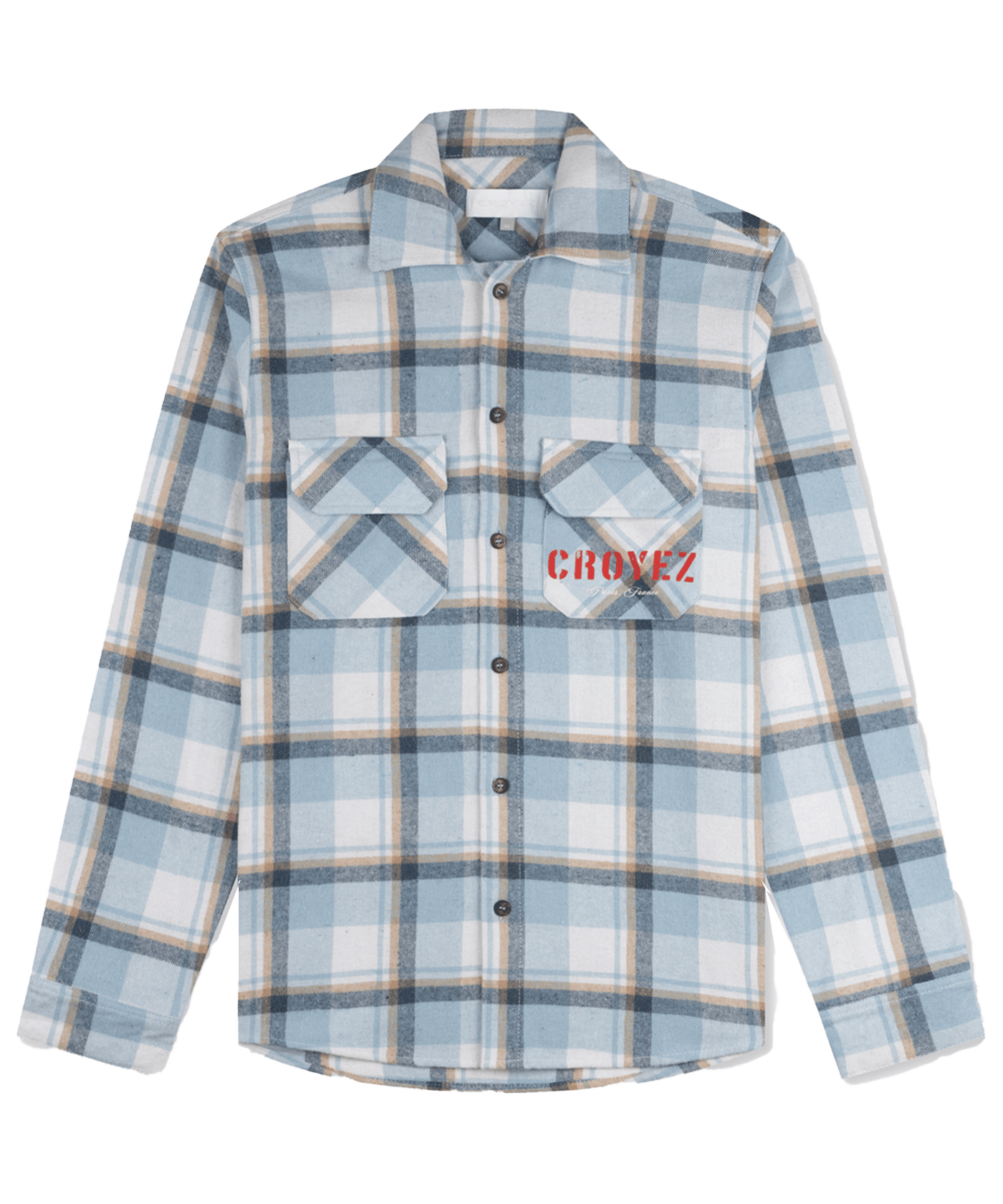 CROYEZ - Interbellum - Flannel Shirt - Dust Blue/white