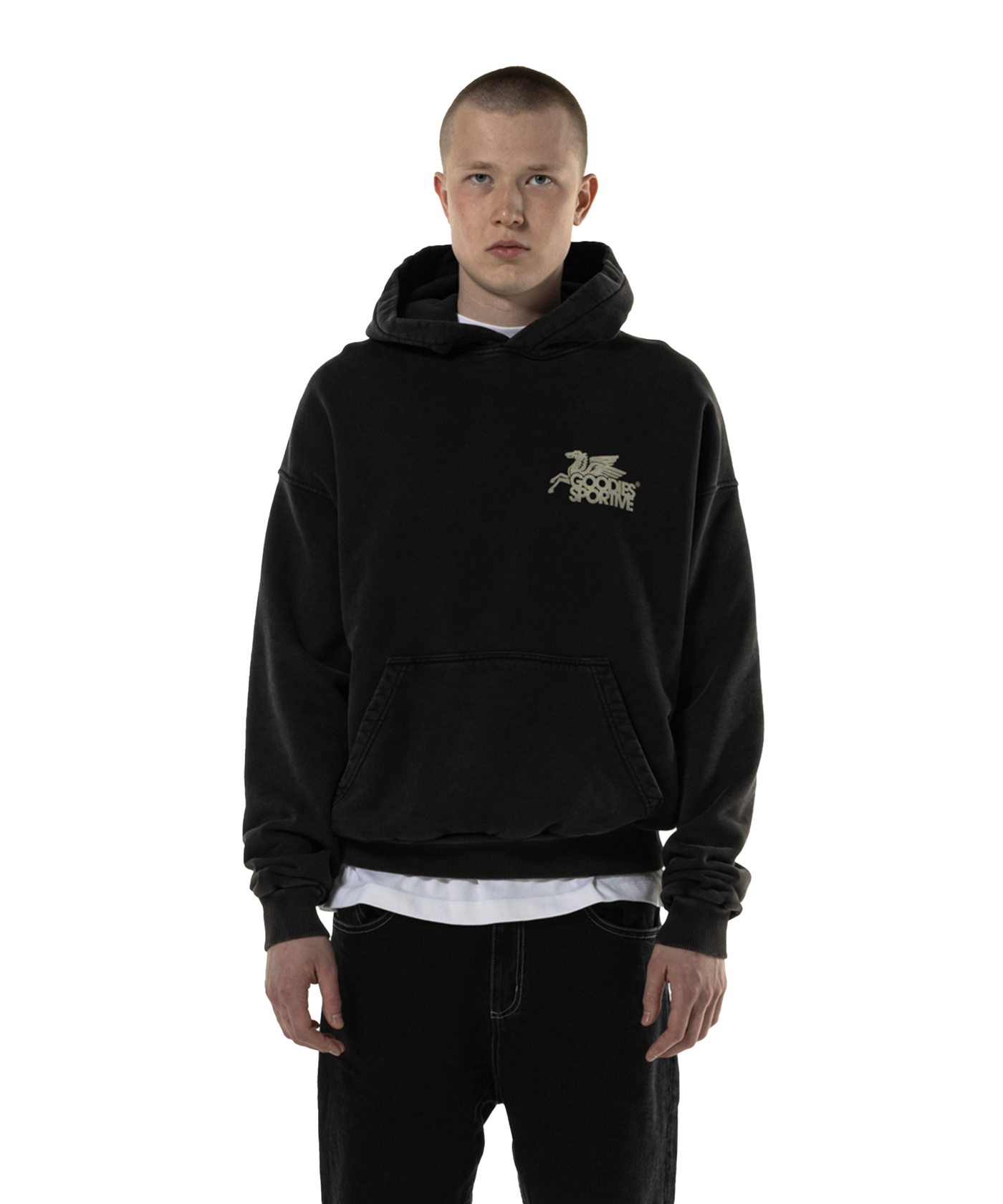 Goodies Sportive - Vintage Pegasus - Hoodie - Black Stone Washed