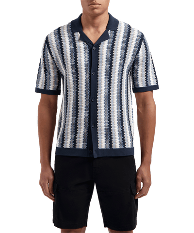Pure Path - 24010811 - Striped Knitwear Shirt - Navy